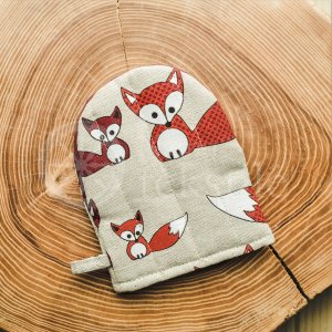 Colourful half-linen pot holder "Foxes"